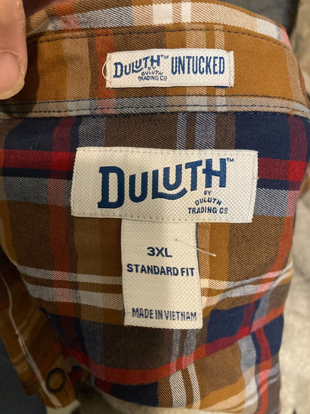 Duluth Trading Co. Standard Fit untuck Brown Plaid Shacket Snap Button Size 3xl image 2