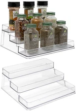 3-Tier Plastic Spice Rack - Cabinet Shelf Organizer for Kitchen Pantry (2-Pack)