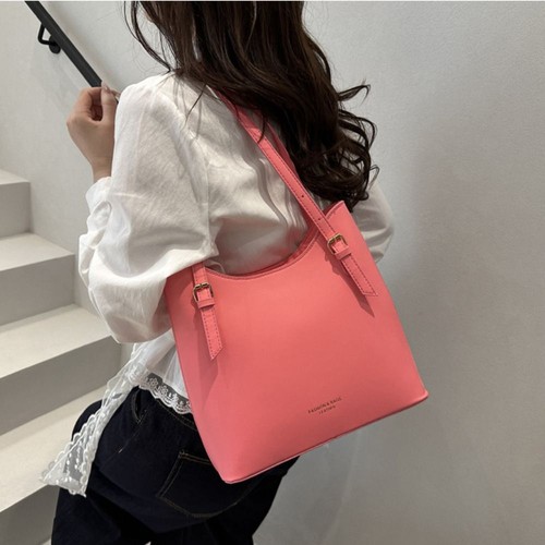 PU Leather Simple Tote Bag Large Capacity Solid Color Shoulder Bag Students - Picture 5 of 19