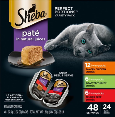 Sheba Wet Cat Food Pack, Savory Chicken, Roasted Turkey, and Tender Beef Entrees