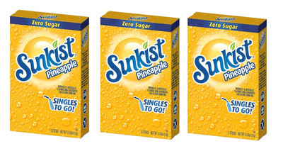 Sunkist Singles to Go Drink Mix Pineapple, 3 Boxes with 6 Packets Each -18Total 