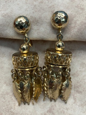 Vintage Feather Earrings - Gold Tone - Metal Screw Back Chandelier Earrings