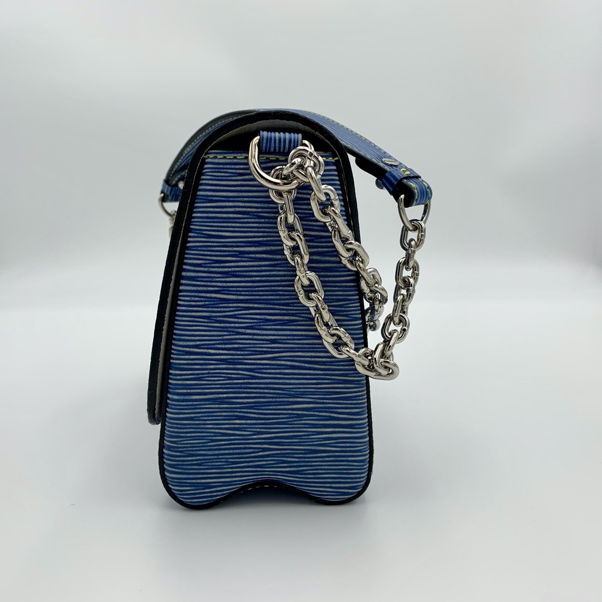 Louis Vuitton Epi LV Twist MM Chain Shoulder Bag Purse Denim