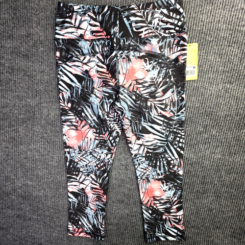 Marika Sport Leggings Women M Cropped Black Pink Tropical Yoga Activewear - Picture 4 of 7