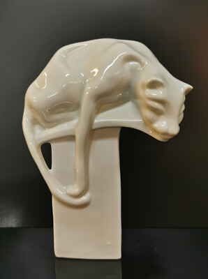 9942967-d Wagner&Apel Porcelain Figurine Panther Degli White H17cm