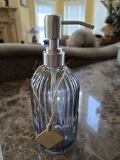 18 Oz Clear Grey-ish Glass Soap/Lotion Dispenser w/Stainless Steel Pump