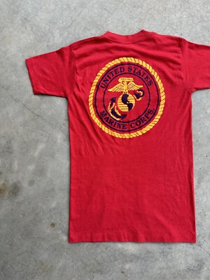 Vintage USMC Marines Pocket T-Shirt Made In USA 70s 80s SELVEDGE M 