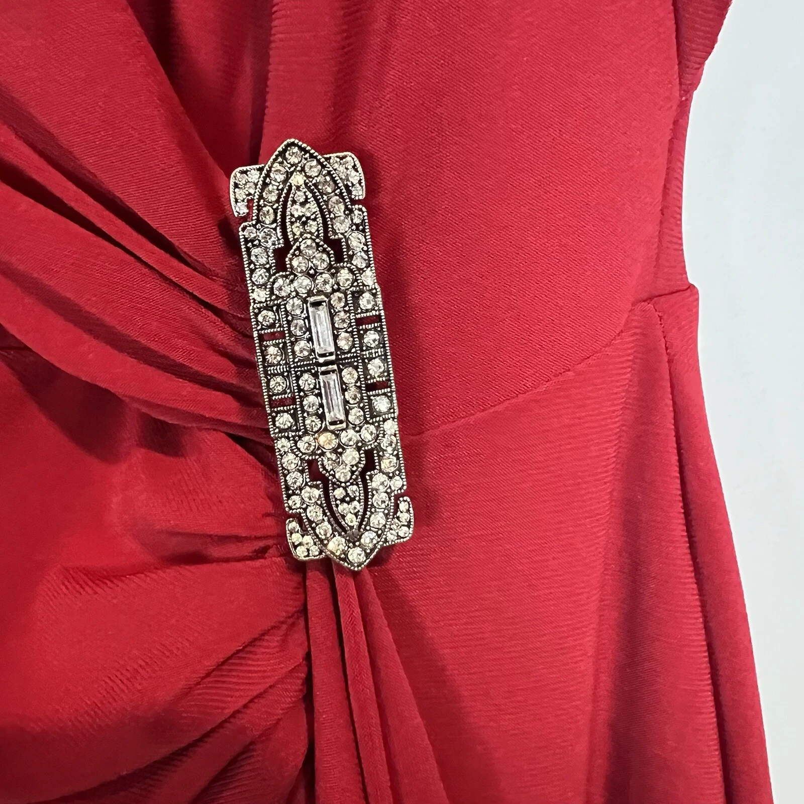 VALENTINO Abito rosso Lauren Ralph Lauren taglia 2 manica svasata scollo a V spilla nuovo con etichetta