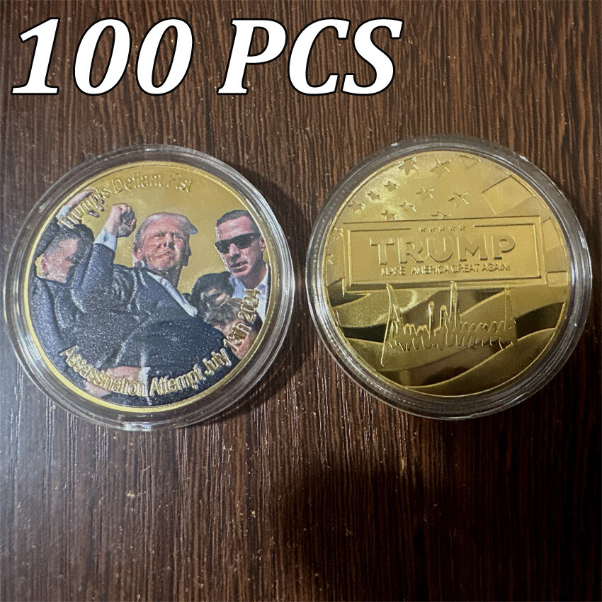 100PCS Commemorative Coin Donald Trump's Defiant Fist 2024 AssassinationGold
