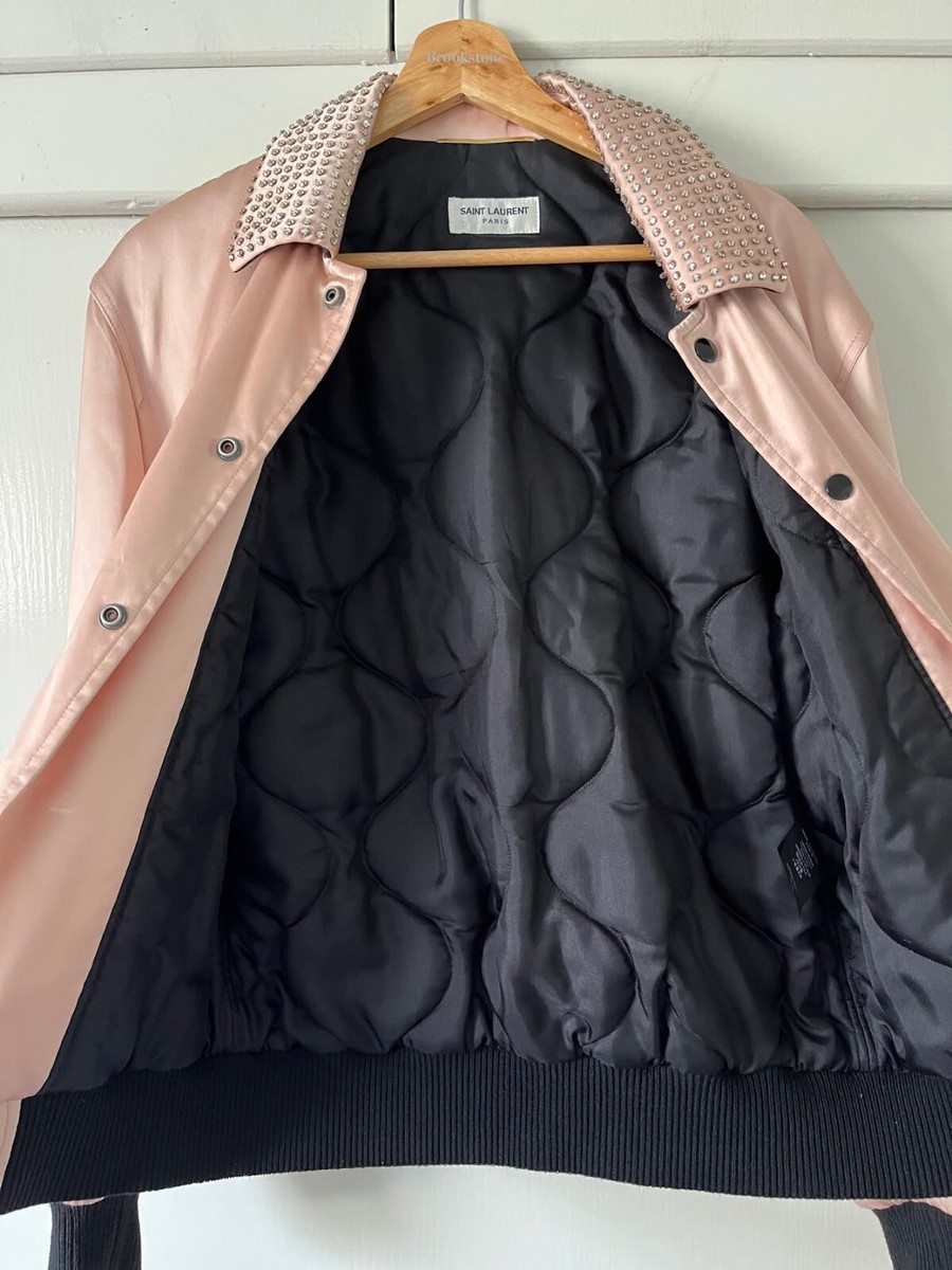 Saint Laurent Paris Je T'aime Teddy Pink Satin Crystal