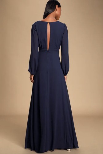Lulus All My Life Long Sleeve Navy Blue Maxi Dress Women’s Size XS Wedding Boho - Picture 2 of 14