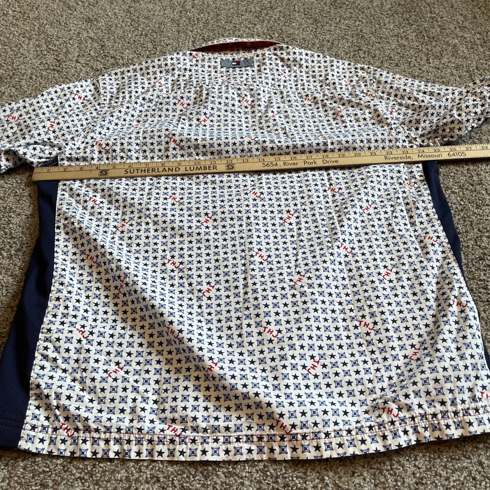 Tommy Jeans Logo Mens Button-Up Casual Shirt Short Sleeve Pockets Mesh Large - View 10