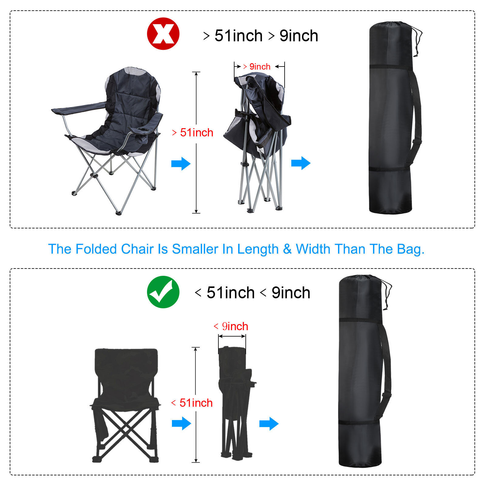 51" Camp Chair Replacement Bag Folding Camping Chair Carry Bag with