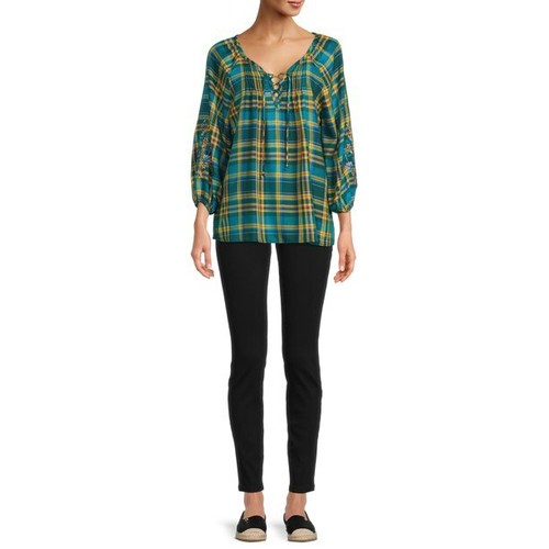 ⭐️⭐️THE PIONEER WOMAN - FLANNEL PEASANT TOPS TUNICS EMBROIDERED ARMS - NWT - 第 13/18 張圖片