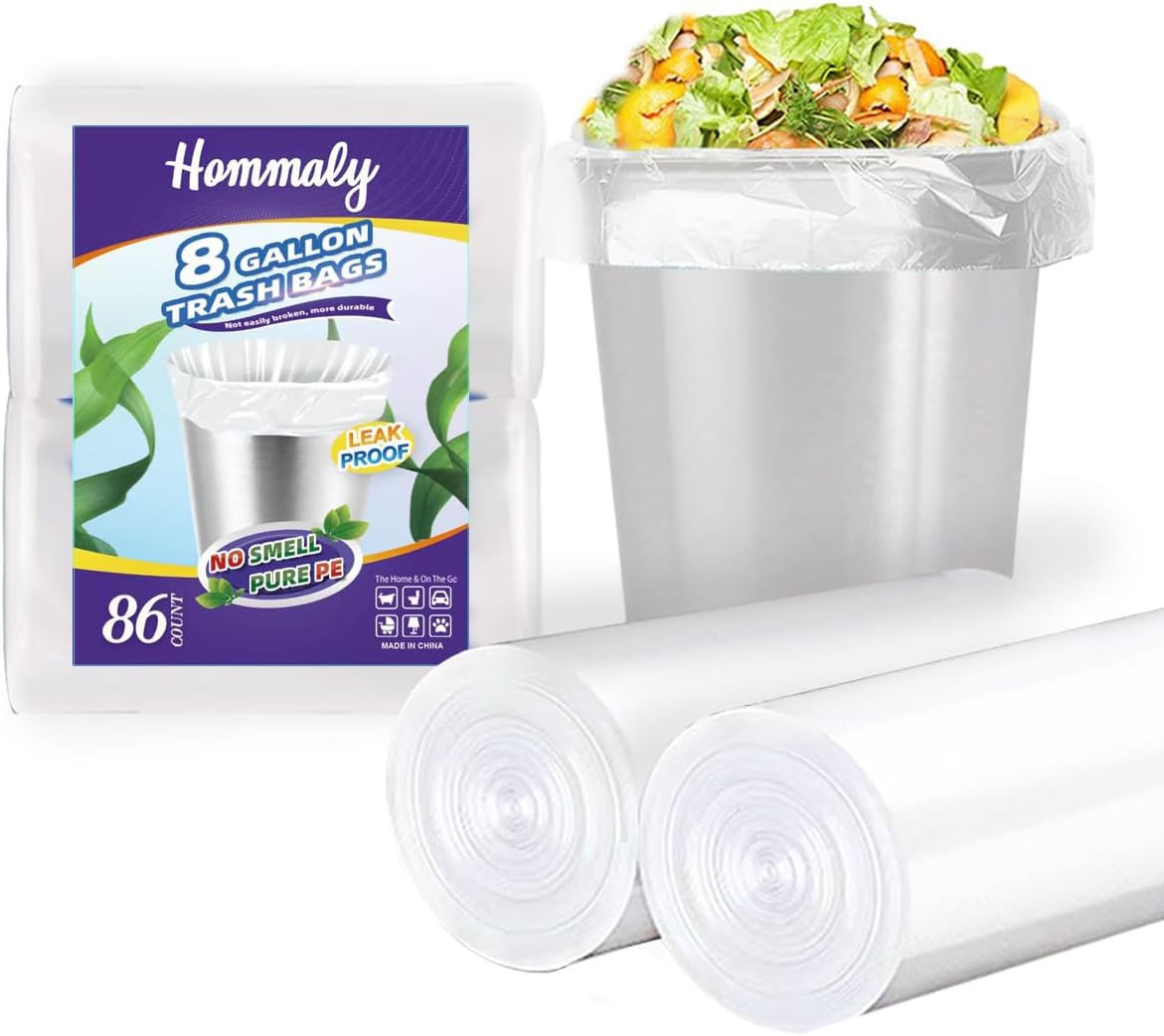 Hommaly 8 Gallon 86 Pcs Medium Clear Trash Bags Strong Clear Garbage Bags, Bathr