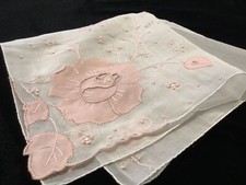 SF180 Vintage Bridal PINK Madeira Hand Embroidery ROSES Wedding Handkerchief