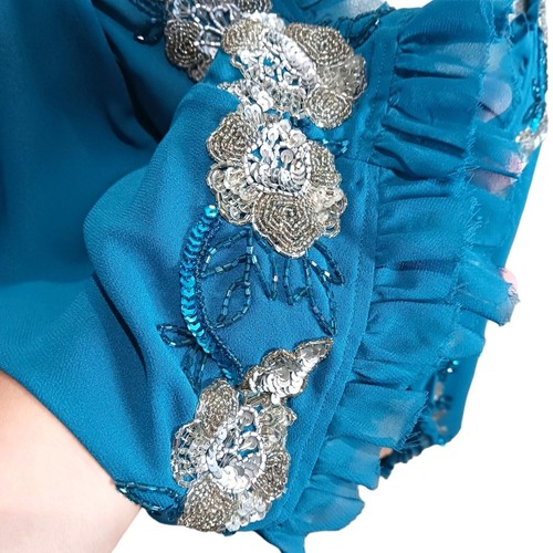 30W Vintage Roaman's Womens Cardigan Blouse Sequins Teal Silver Floral Formal - Picture 4 of 8