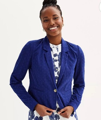 Nwt s Draper James Eyelet Textured Notch Lapel Blazer Sz XL Navy Blue Jacket