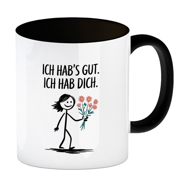 Ich Hab's Gut - Ich Hab Dich Kaffeebecher In Schwarz Mit StrichmäNnchen-image