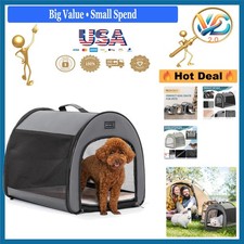 Lightweight Soft Dog Crate 19 Inch Travel Kennel with Mesh Removable Mat Grey