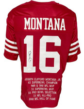San Francisco Joe Montana Autographed Pro Style Red Stat Custom Jersey JSA Au...