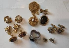 Vintage Mixed Lot clip earrings, locket, brooch, ring, cuff link Costume Jewelry