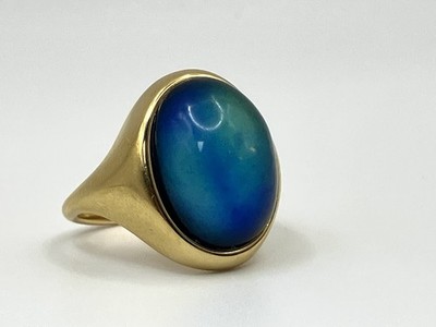 Vintage Mood Ring Oval Blue Green Color Changing Retro Sz 6 RARE & ICONIC