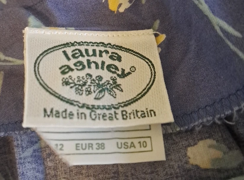 Vintage Laura Ashley Dress Blue Floral Puff Sleeve Made in Britain Cotton 90s 10 - Image 4 of 4