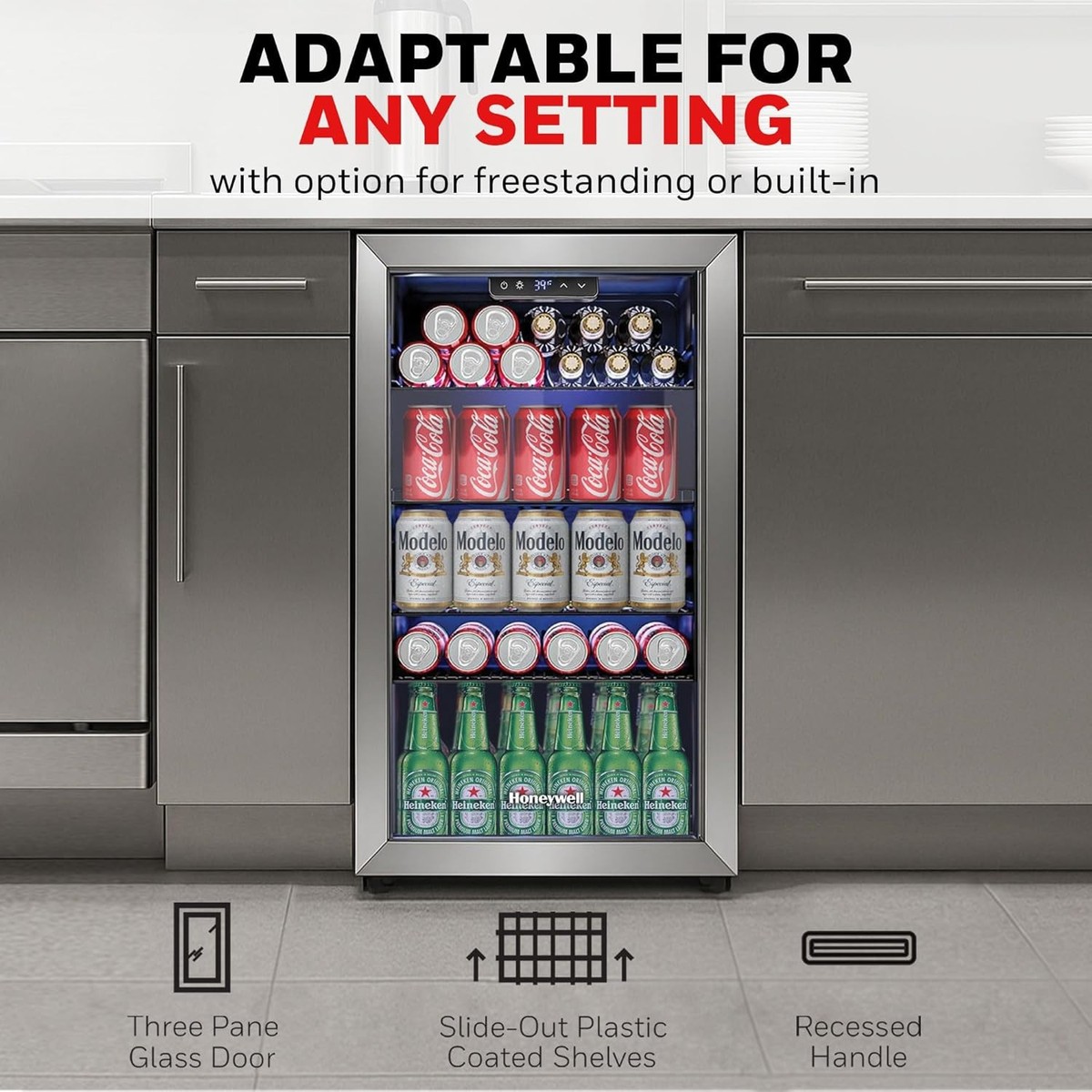 Honeywell H115BCS 116 Can Beverage Cooler Glass Door Mini Fridge