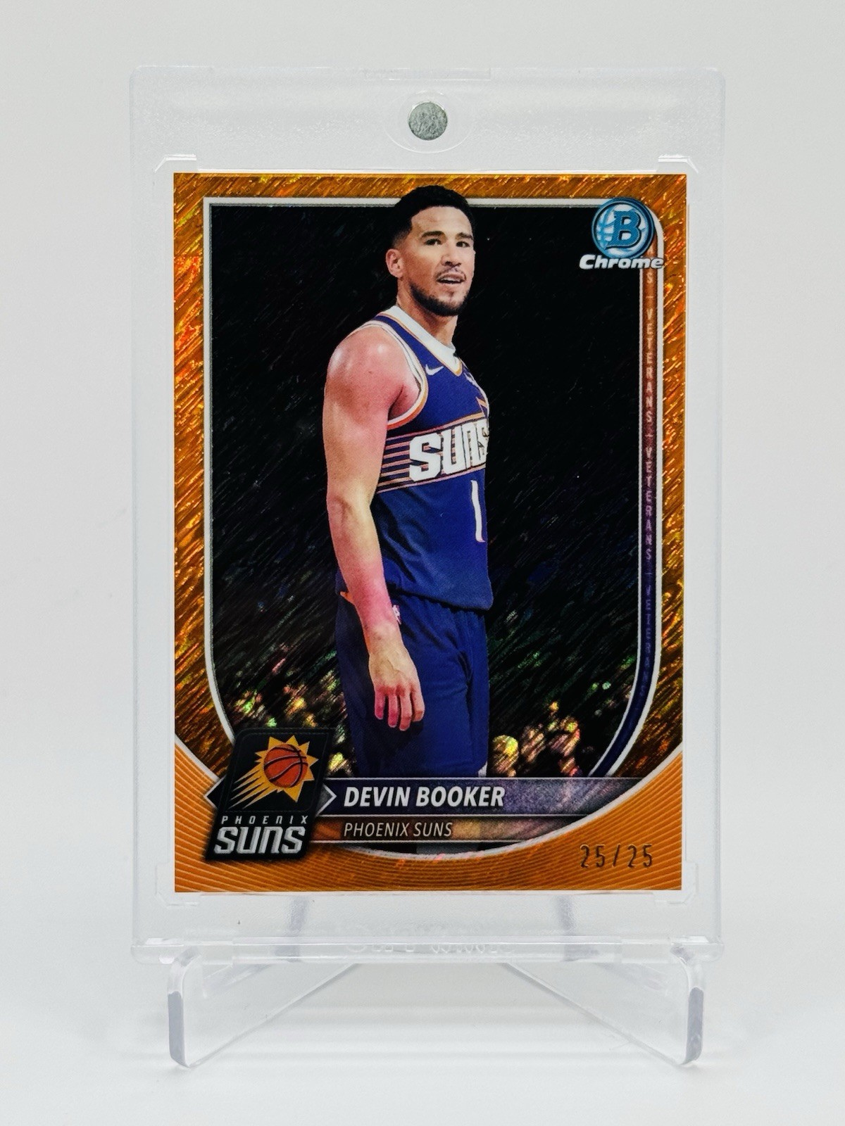 Devin Booker 2025-26 Bowman Chrome Orange Shimmer 25/25 No. BCV-124