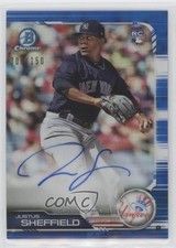 2019 Bowman Chrome Rookie Blue Refractor 9/150 Justus Sheffield #CRA-JS Auto mp7