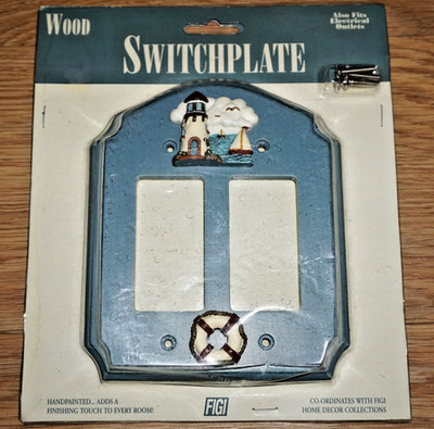 VINTAGE 1998 WOOD SWITCHPLATE NAUTICAL DOUBLE ROCKER SPRD-112 NEW