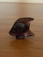 GORGEOUS Small LALIQUE Crystal Dark Purple Fish Paperweight 2"L FRANCE, SIGNED