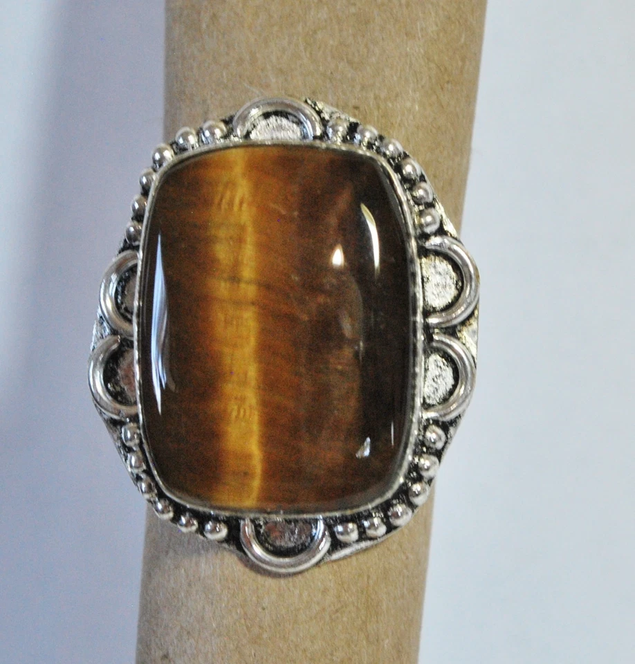 Anillo de plata esterlina Cabachon hecho a mano piedra ojo de tigre natural talla 7 Foto 3 de 4