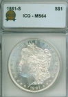 GREAT untoned near GEM ICG MS64 1881-S Morgan dollar - Wonderful example!