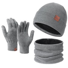 Winter Beanie Hat Scarf: Touchscreen Gloves Set for Men and - Warm Fleece Lin...
