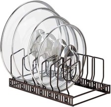 Pot Lid Organizer Rack for Cabinet Countertop, Adjustable 7 Compartment Holder
