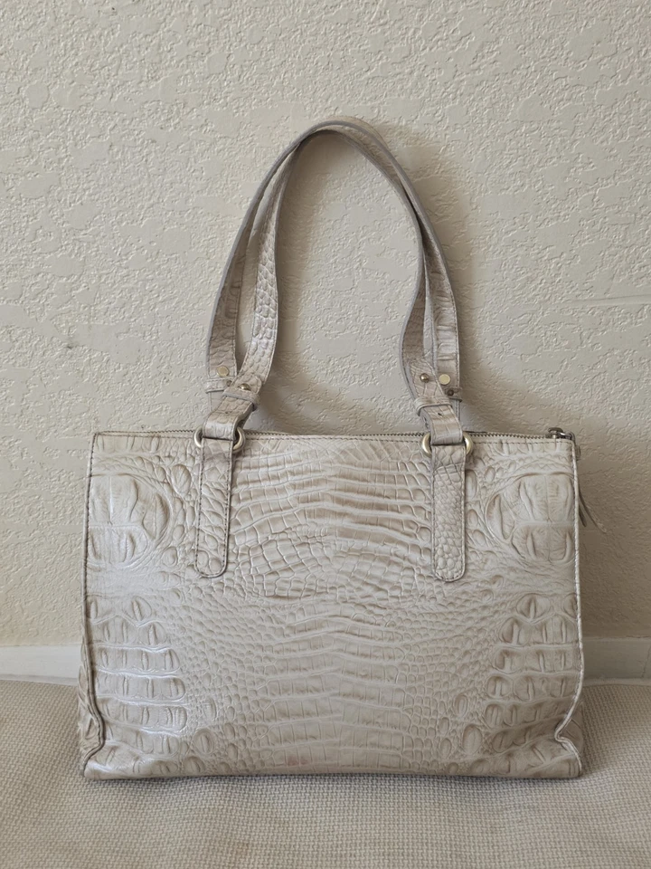 Bolso de hombro grande de cuero de cocodrilo blanco BRAHMIN Foto 3 de 4