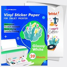 20 Glossy Sticker Paper for Inkjet Printer- Waterproof Paper Printable Vinyl ...