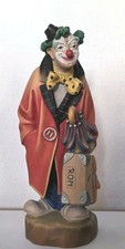 Holzschnitzerei Holzfigur Clown Reisende Clownfigur m. Koffer 30 Cm