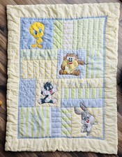 Vintage Dolly Baby Looney Tunes Blanket Blue Yellow Green Tweety Bird Bugs Taz