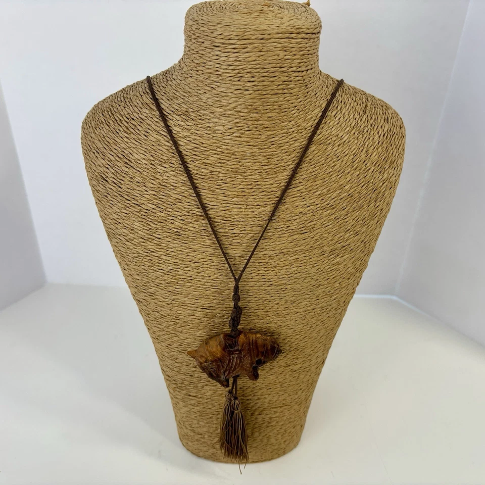 "Antiguo colgante chino de madera tallada a mano para caballo de 1,5"" Talk x 2,25"" de largo pony" Foto 2 de 4