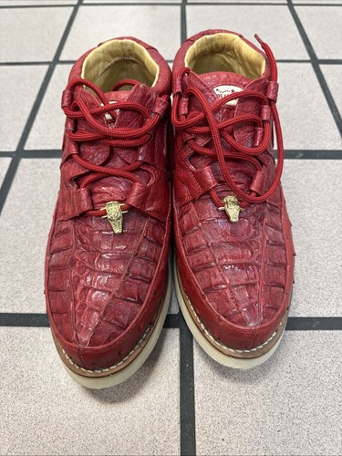 Los Altos Red Genuine Caiman & Ostrich Size 10 Men’s - Picture 2 of 10