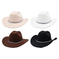 Womens Rhinestone Embellished Cowboy Hat Western Wide Brim Hat Party Styling Hat