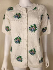 Vintage The Eagles Eye Embroidered Spring Floral Cardigan Short Sleeves Chunky L