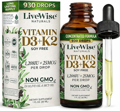 Vitamin D3 K2 Drops for Adults - 930 Drops, Ultra Concentrated Formulation, Fast