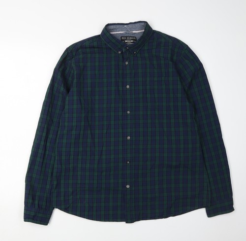 Red Herring Men's Green Check Casual Shirt, Large