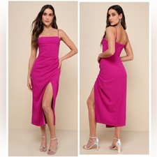 Lulus Always Turning Heads Magenta Bustier Tulip Midi Dress Size Medium NWT Sexy