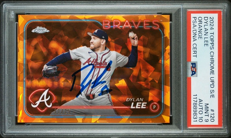 Dylan Lee Signed 2024 Topps Chrome Orange Sapphire /25 Autographed Auto PSA 9/10