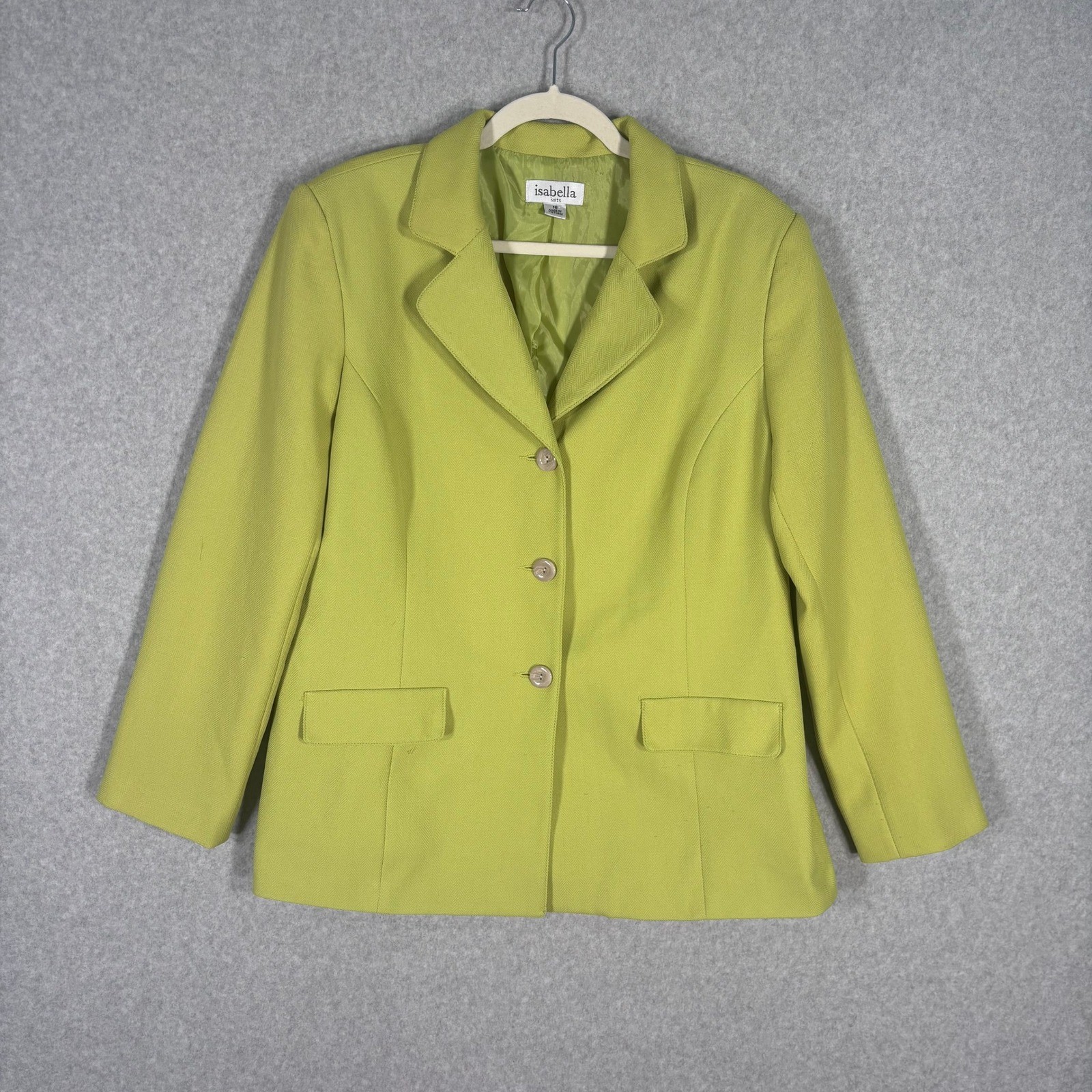 Isabella Chartreuse Blazer Size 16 Herringbone Bright Pastel Loud Maximalist **